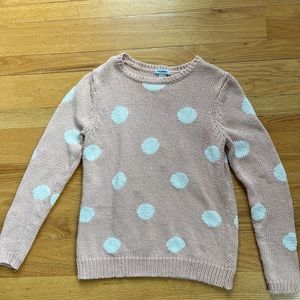 Medium vintage knit salmon and white poka-dot sweater